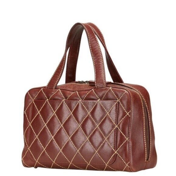 Authentic CHANEL CC Wild Stitch Vintage Quilted Bowler Hand Bag Lambskin - Picture 4 of 10